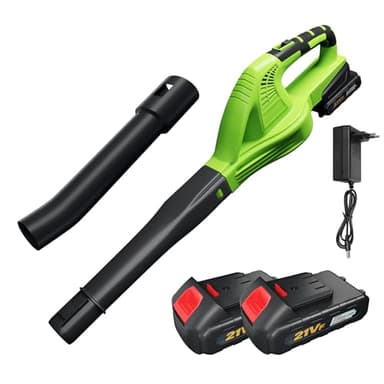 Soplador de Hojas Inalámbrico 21V, Velocidad de Soplado hasta 8 m/Min, Velocidad 15000 r/min, Soplador Inalámbrico con Batería y Cargador, Soplador de Hojas para la Suciedad y las Hojas (2 Baterías)