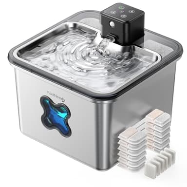 FEELNEEDY Fuente para Gatos sin Cable con 6 Filtros, 3.2L Bebedero Gatos en Acero Inoxidable con Sensor de Movimiento, Visualización del Filtro, Apta para Lavavajillas, 4000mAh Batería Recargable