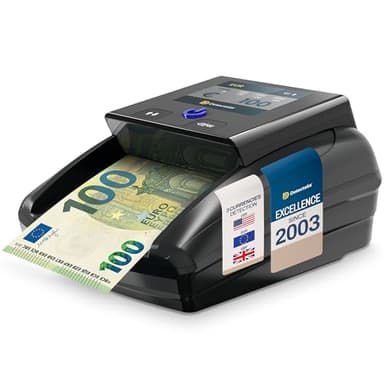Detectalia D7T+ Detector de Billetes Falsos con 100% detección, 5 Sistemas de detección para 3 divisas EUR, GBP, USD y Pantalla Color TFT