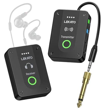 LEKATO MS-02 Monitores In-Ear Inalámbricos — 2,4G Sistemas In-Ear para Monitorización para Auriculares In-Ear, para Escenarios y Megafonía — IEM Consta de 1 Transmisor y 1 Receptor