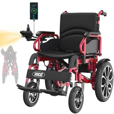 VOCIC V56 Silla de ruedas electrica plegable ligera 150KG,30KM silla ruedas electrico con neumáticos de goma 40CM para todos los terrenos,Potente motor 500W,Estable y fuerte,Garantía de 5 años (Rojo)