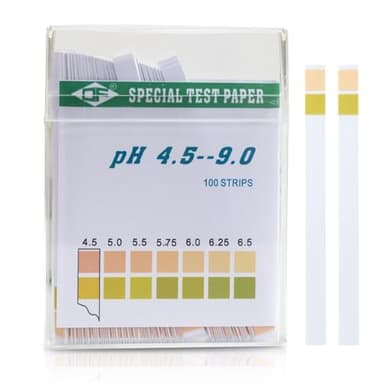 Papel de Prueba Ph 4.5-9.0 - 100 Tiras Reactivas para Saliva, Orina, Agua, Suelo, Alimentos Mascotas - Monitoreo de Ph para Dieta