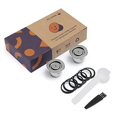 RECAFIMIL - Pack de 2 cápsulas reutilizables de acero inoxidable compatibles con cafeteras Nespresso, filtro rellenable para cápsulas de café con 5 juntas tóricas de silicona de repuesto