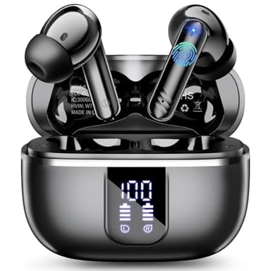 2026 Nuevo Auriculares Inalámbricos Bluetooth, Cascos Inalambricos Bluetooth 5.4 con 4 Reducción de Ruido Mic, 46H con HiFi Estéreo, IPX7 Impermeable para Deporte Trabajo Viaje, para Android iOS.Negro
