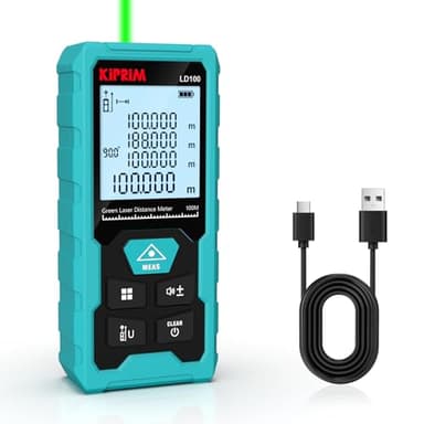Kiprim Medidor Láser Distancia, 100m Alcance, Precisión de ±2mm para Metro Láser, Clase II Láser, Recarga USB-C, Nivel Electrónico, 10 Modos Medición con Panel Reflectante - LD100