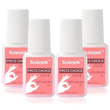 Sularpek 4 Pcs Pegamento Uñas Postizas, 7ML Pegamento de Uñas con Pincel, pegamento tips uñas profesional, Pegamento de Uñas Extra Fuerte, Reparación de Uñas Rotas