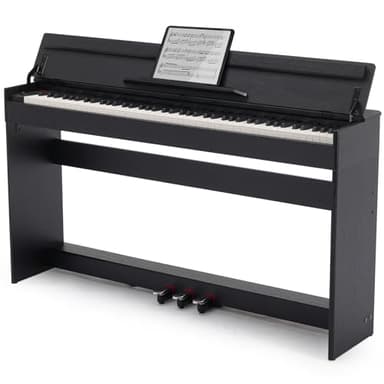 Piano digital MUSTAR de 88 teclas, teclado con tacto semipesado con USB/MIDI y Bluetooth, cubierta semiabierta, piano electrónico con unidad de 3 pedales, altavoces estéreo, 800 tonos y 64 polifonía