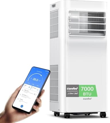 COMFEE Pingüino Aire Acondicionado Portátil 3 en 1 | 7000 BTU/1800 Frigorías Con App + Mando a Distancia | Climatizador y Deshumidificador | Bajo Consumo | Función Follow Me | Incluye kit de ventana