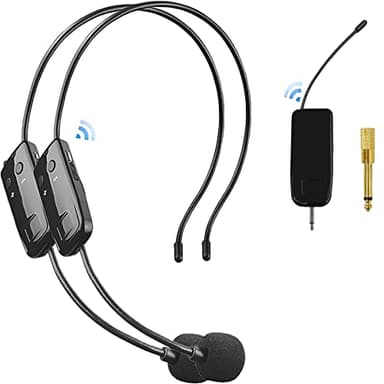 HUACAM Microfono Inalambrico Diadema 2 Personas, 2.4G Wireless Micrófono, Transmisión Inalámbrica de 50 m, Micrófono Inalámbrico para Amplificador de Voz, Altavoces, Sistema PA, Profesor