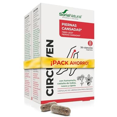 Soria Natural Circuven - Alivio Piernas cansadas, Favorece la Circulación de Retorno - Castaño de Indias, Ciprés, Hamamelis, Rusco - 2x30caps (60 cápsulas)