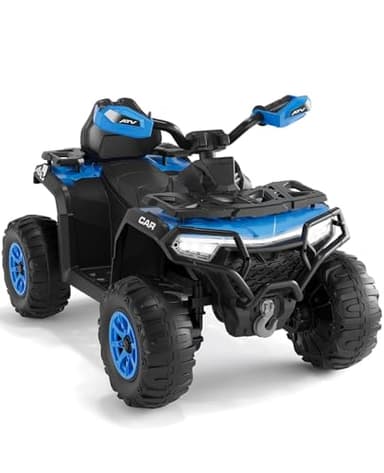GarveeMore Coche Eléctrico Infantil, Quad Eléctrico Niño 12V 4x4-2 Motores, Suspensión, Faros LED, Bandera Luminosa - Control Parental, Música USB - Azul