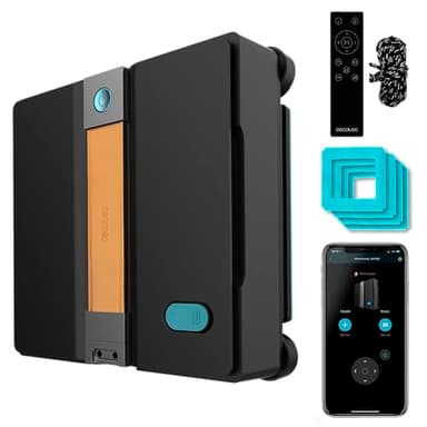 Cecotec Robot Limpiacristales con App y Mando Conga Windroid W50 Double Spray. Pulveriza, Limpia y Seca, 6300Pa, Diseño Cuadrado, 4 Mopas y 4 Sprays, 5 Modos, Doble Sistema de Seguridad