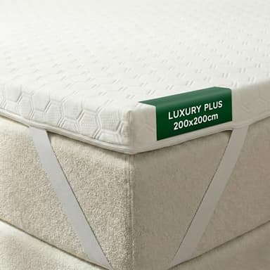 WENDRE Topper Colchón 200x200 – 7 cm Viscoelástico – Confort Luxury Plus – Alivio de Presión – con Elásticos de Sujeción – Funda Lavable – Certificado Oeko-Tex – Fabricado en Europa