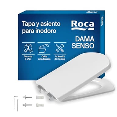 Roca Dama Senso - Tapa y asiento para inodoro con caída amortiguada, tapadera de WC original con ajuste perfecto, recambio de tapa de váter resistente, blanco, A801512004
