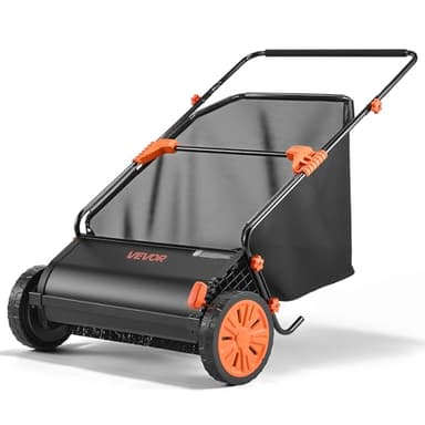 VEVOR Barredora Peinadora Césped Manual, Ancho de Trabajo de 66 cm, Cepillo para Césped, Saco de Recogida de 198 L, 10 Alturas Ajustables, para Limpiar Hojas Piñas Agujas de Pino en Jardín Acera Patio