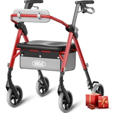 VOCIC Andador plegable y ligero Z11 con asiento, máx. 172 kg, andador estrecho para apartamento, fácilmente plegable para personas mayores, asiento ergonómico, altura regulable, color rojo brillante