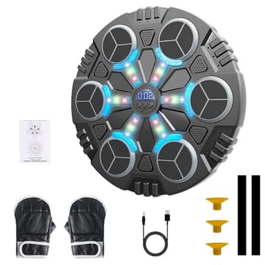 Anluomafuy Máquina de Boxeo Musical, LED Luces Music Boxing Machine con Guantes De Boxeo, 3 Velocidades Ajustables y Contables, Boxeo Pared Musical Maquina con Bluetooth para Adultos y Niños