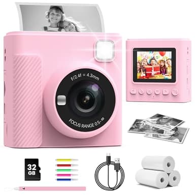 TIATUA Camara Fotos Infantil Instantanea, 2,4 Pulgada 1080P Cámara de Fotos Instantánea con Tarjeta de 32 GB y Papel Fotográfico, Regalo para Niños de 3 a 12 Años