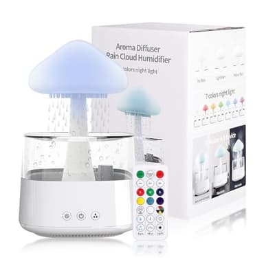 Tissting Humidificador de 450 ml con 7 colores de luz nocturna y aceites esenciales - 3 en 1 humidificador de habitación difusor y lámpara de cascada para relajarse y dormir mejor