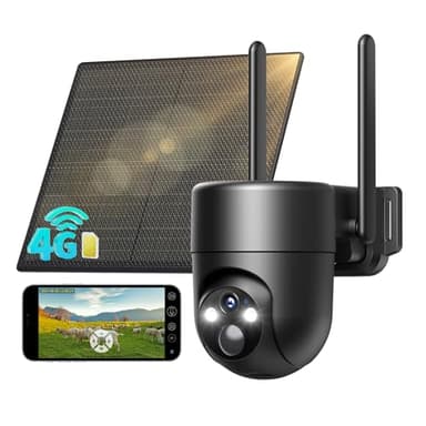 SEHMUA 4G LTE Cámara de Vigilancia Exterior con Panel Solar, PTZ 355°/90°, 2K Camara con Tarjeta SIM, Detección Humana PIR, Visión Nocturna, IP66 Impermeable, Audio Bidireccional