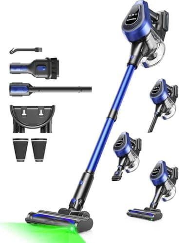 Ivormentico 50Mins Aspiradora sin Cable, 40KPA Aspirador sin Cable con LED Verde, 550W Escoba Aspiradora sin Cable con Filtro de 8 Capas, Aspirador Vertical con 1,5 L Contenedor, Azul Oscuro