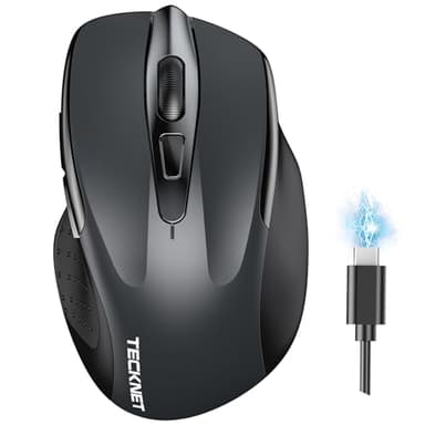 TECKNET Ratón Bluetooth Recargable, Inalámbrico Silencioso Multidispositivo (Tri-Mode: BT 5.0/3.0 + 2.4G), 4800 dpi Portátil Ergonómico para Portátiles, Mac OS, Android, Windows