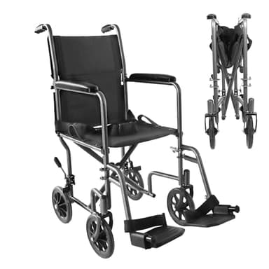 Silla de Ruedas Plegable Ligera (Asiento 38 cm), Estructura de Acero con Freno Manual, Reposabrazos y Reposapies Abatibles, Cinturón