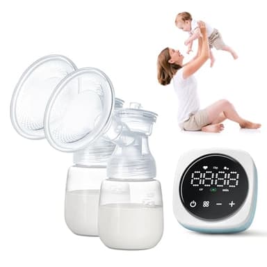 Sacaleches Eléctricos Doble, Bwaliffury Extractor De Leche Electrico con Pantalla LCD, 3 Modos y 27 Niveles de Succión, Con 2 180mL Biberón, Doble PortáTil Recargable Silencioso Sin BPA, Azul (blue)