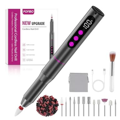 POFIBO Torno para Uñas Profesional - Lima Eléctrica uñas 35000RPM - 12 en 1 Torno para Uñas USB con Brocas de Cerámica - Manicura y Pedicura Eléctrico Profesional para Salón