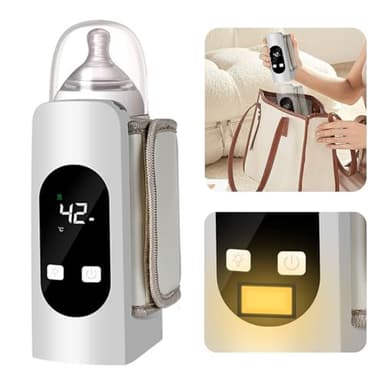Smartia – calienta biberones portatil para cualquier tamaño, batería de 4500 mAh y resistente a líquidos, calentador de biberon con pantalla y luz nocturna para tu bebe, 6 niveles de Tº, Cert. CE ROSH