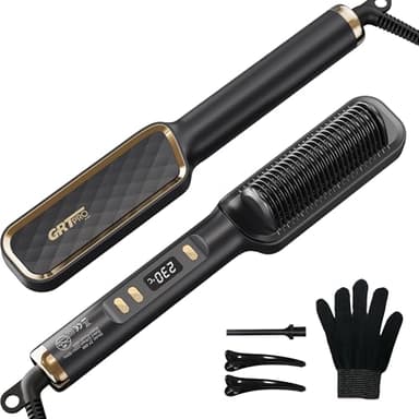 Plancha Pelo Cepillo Alisador Pelo, Plancha de Pelo Profesional 2 en 1, PTC Cerámica Caliente Antiquemadura, 30 Ajustes de Temperatura (80℃~230℃) Pantalla LED, Apagado Automático, para Mujeres