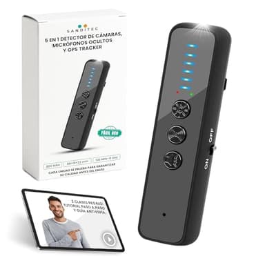 Detector de Cámaras y Micrófonos Ocultos. Aprovecha un 5 en 1 Antiespía —Detector de Dispositivos Ocultos GPS y Dispositivos RF, Detector de Cámara Oculta con Visor Infrarrojo.Viajes, coches y hoteles