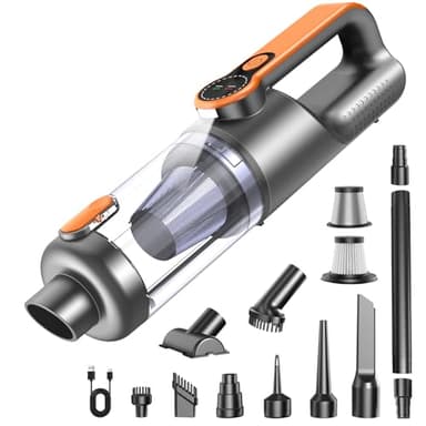 Aspirador de Mano, 26000Pa 4-in-1 Aspirador Sin Cable Potente, Descarga de Polvo con un Solo Toque, Motor Sin Escobillas,Pantalla HD e Iluminación LED,Aspirador Coche para Hogar/Oficina/Coche, Naranja