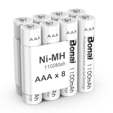Pilas Recargables AAA, BONAI 1,2V Alta Capacidad 1100mAh Ni-MH 1200 Ciclos AAA Batería Recargable, Baja Autodescarga (8 Piezas)
