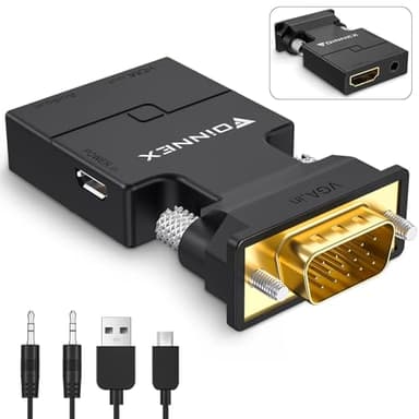 FOINNEX Adaptador VGA a HDMI con Audio 1080P,Solo Soporta de Fuente de Salida VGA a TV/Monitor con Entrada HDMI para Laptop, Computadora, Proyector