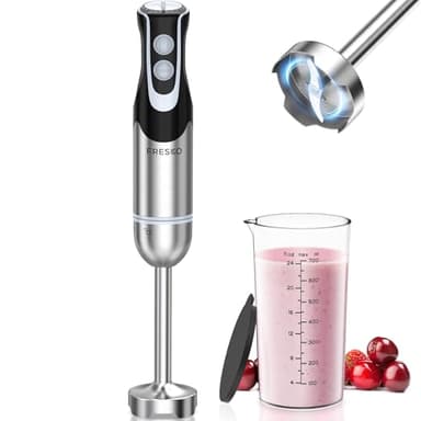 FRESKO Batidora de Mano, 1000W Minipimer con 12 Velocidades, Función TURBO, Acero Inoxidable, con 700ml Vaso Medidor, para Salsas, Sopas, Alimentos para Bebés (HB3205)
