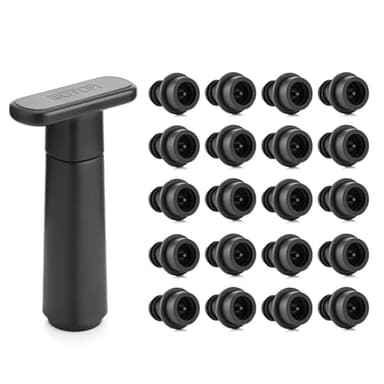 WOTOR Bomba de vacío Wine Saver con 20 tapones, tapón y conservador de vino, sellador de botellas reutilizable que se mantiene fresco, accesorios ideales para regalo (mango plano)