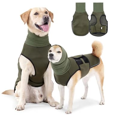 Chaleco Calmante para Perros Transpirable, Chaleco Antiestrés para Perro con Orejeras y Capucha, Abrigo para Perros Que Alivia Ansiedad Ajustable, para Perro Aliviar el Nerviosismo (Verde, XXL)