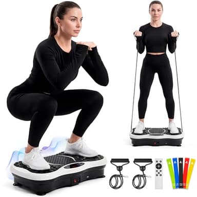 JUPPLIES Plataforma Vibratoria 200W - 5 Modos, 99 Velocidades, Bluetooth, Mando y 5 Bandas Elásticas - Plataforma Vibración Muscular para Adelgazar, Tonificar y Drenaje Linfático, Soporta 150 kg