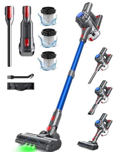 Ivormentico 50Mins Aspiradora sin Cable, 40KPA Aspirador sin Cable, 450W Escoba Aspiradora sin Cable con Cepillo para Suelos Mejorado, Aspirador Vertical con LED Verde, para Suelo/Pelo, Azul