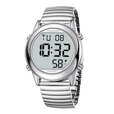 Hearkent Reloj Que Habla español para Personas Mayores o ciegas, Reloj parlante Digital, Regalo para Personas con Baja visión o discapacidad Visual(2117M Plata)