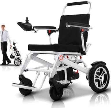 Silla de Ruedas Eléctrica Plegable, Ligera Silla Ruedas Electrica Aluminio Mayores, Autonomía de 24 km, Velocidad de 8 km/h, Motores Duales de 500 W, Todo Terreno Para Interior/Exterior