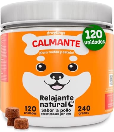 Droolings Calmante Perros con 120 masticables Tranquilizante y Relajante Natural para Petardos Ansiedad Viajes Estrés o Fuegos Artificiales