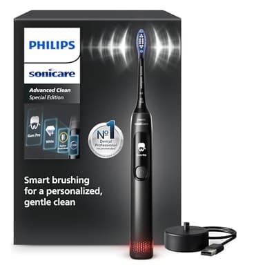 Philips Sonicare AdvancedClean Limited Edition, Cepillo de dientes eléctrico - Smart Screen, sensor de presión, recambio del cabezal de cepillado, 5 modos de cepillado y SmarTimer, negro, HX3792/11