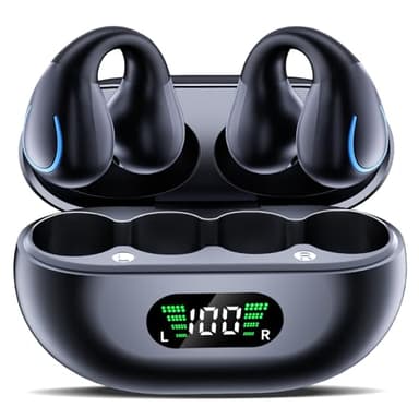 Paekole Auriculares Inalámbricos Bluetooth 6.1 Open Ear Clip, Audífonos Deportivos Ultraligeros Oreja Abierta, Pantalla LED 40H Autonomía, Micrófono ENC IPX7 para Running Ciclismo Gimnasio Oficina