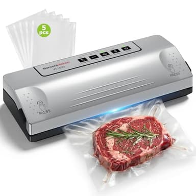Bonsenkitchen Envasadora al Vacío, Sellado Robusto 30 cm, Función Pulse para Alimentos Húmedos, Kit de Vacío Externo, Uso Continuo con Protección Térmica, con 5 Bolsas, VS1800