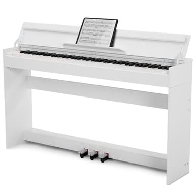 Piano digital MUSTAR de 88 teclas, teclado con tacto semi-ponderado con USB/MIDI y Bluetooth, cubierta semi-abierta, piano electrónico con unidad de 3 pedales, altavoces estéreo, 800 tonos y 64
