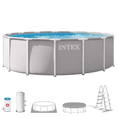 Intex - Piscina Desmontable, Gris, D457x122 cm, Capacidad para 16.805 litros, Escalera, Tapiz, Cobertor, Estructura metálica, Montaje 45 Minutos, Conexiones Ø32 mm (56085)
