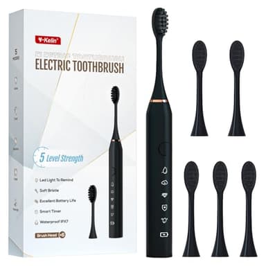 Cepillo de dientes eléctrico sónico, cepillo de dientes recargable con 6 cabezales de cepillo Dupont, con temporizador inteligente de 2 minutos, 5 modos con blanqueamiento dental, regalo para la