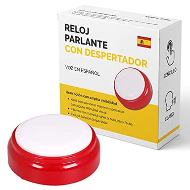 Top Life Reloj Parlante - Formatos de 12 ó 24 Horas - para Ancianos, Personas con Discapacidad Visual, Ciegos, Alzheimer - Despertador con Alarma Sin Luz, Voz En Español